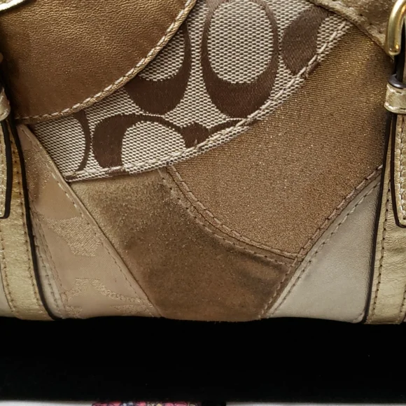 Vtg. Metallic gold Coach patchwork bag - Picture 2 of 8